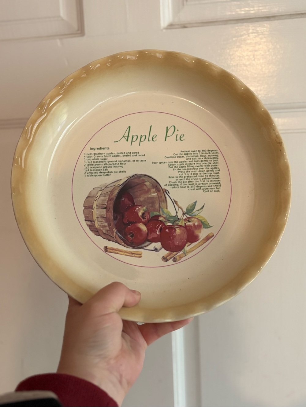 Apple Pie Recipe Ceramic Pie Plate vintage